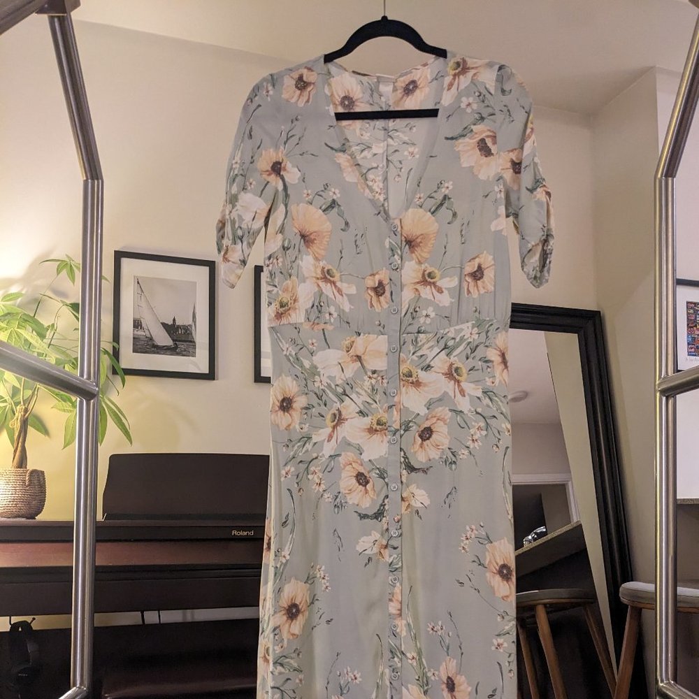 H&M Floral V-neck Button Dress (Size US 6)